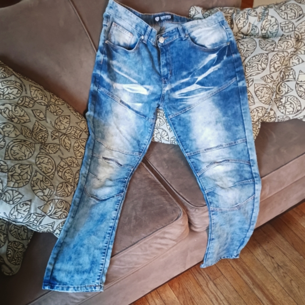 Faded jeans.